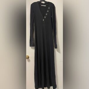 Free People Black Ribbed Long Sleeve Dress